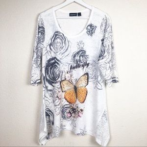 Zuriel Butterfly & Roses Tunic Top Size S/M